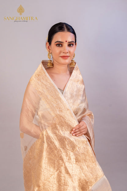 Golden Pure Tissue Silk Handloom Banarasi Saree