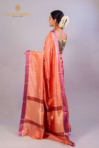 Peach Pure Katan Silk Handloom Banarasi Saree