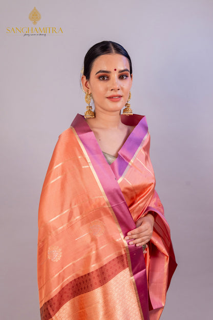 Peach Pure Katan Silk Handloom Banarasi Saree