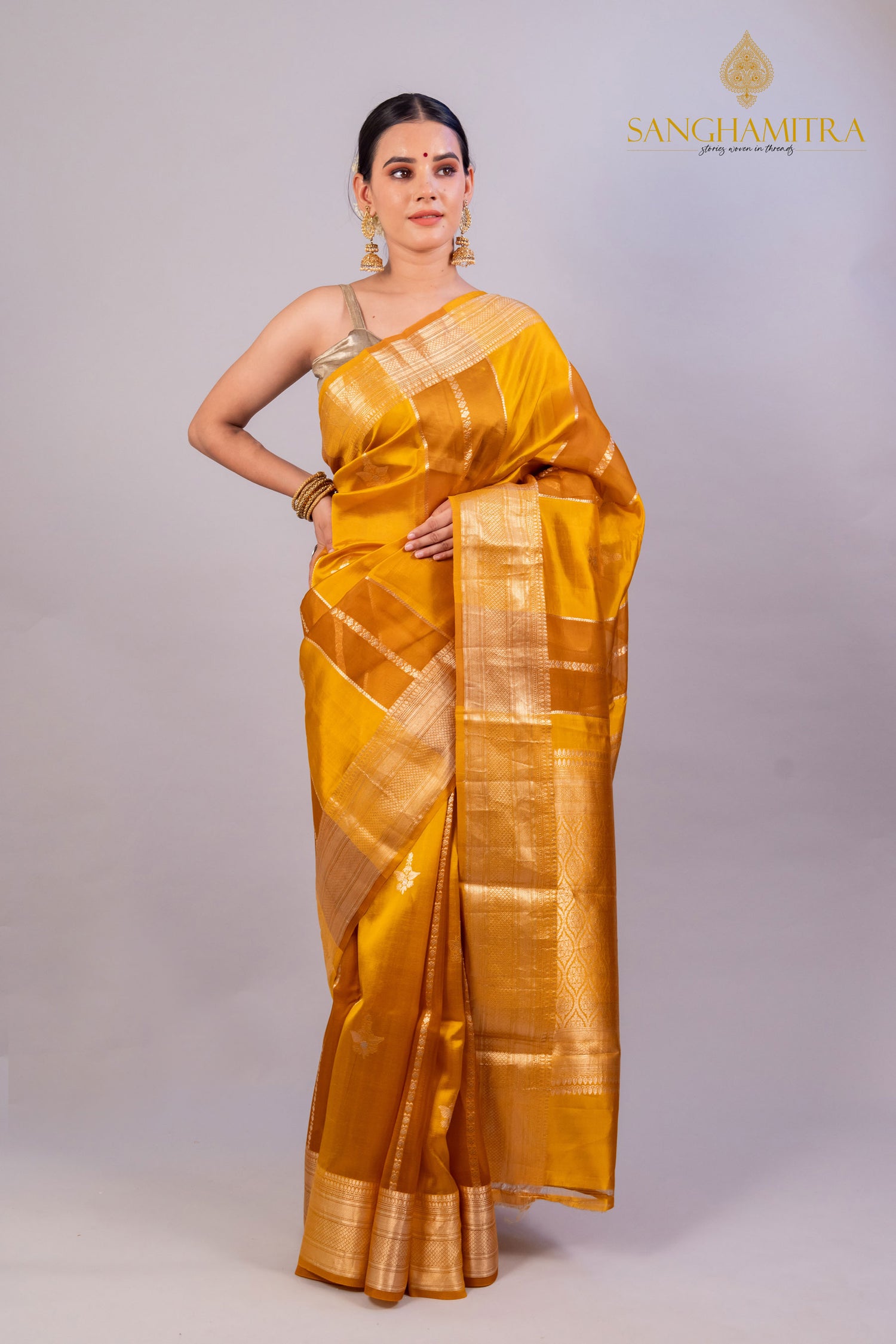 Mustard Yellow Pure Kora Silk Handloom Banarasi Saree