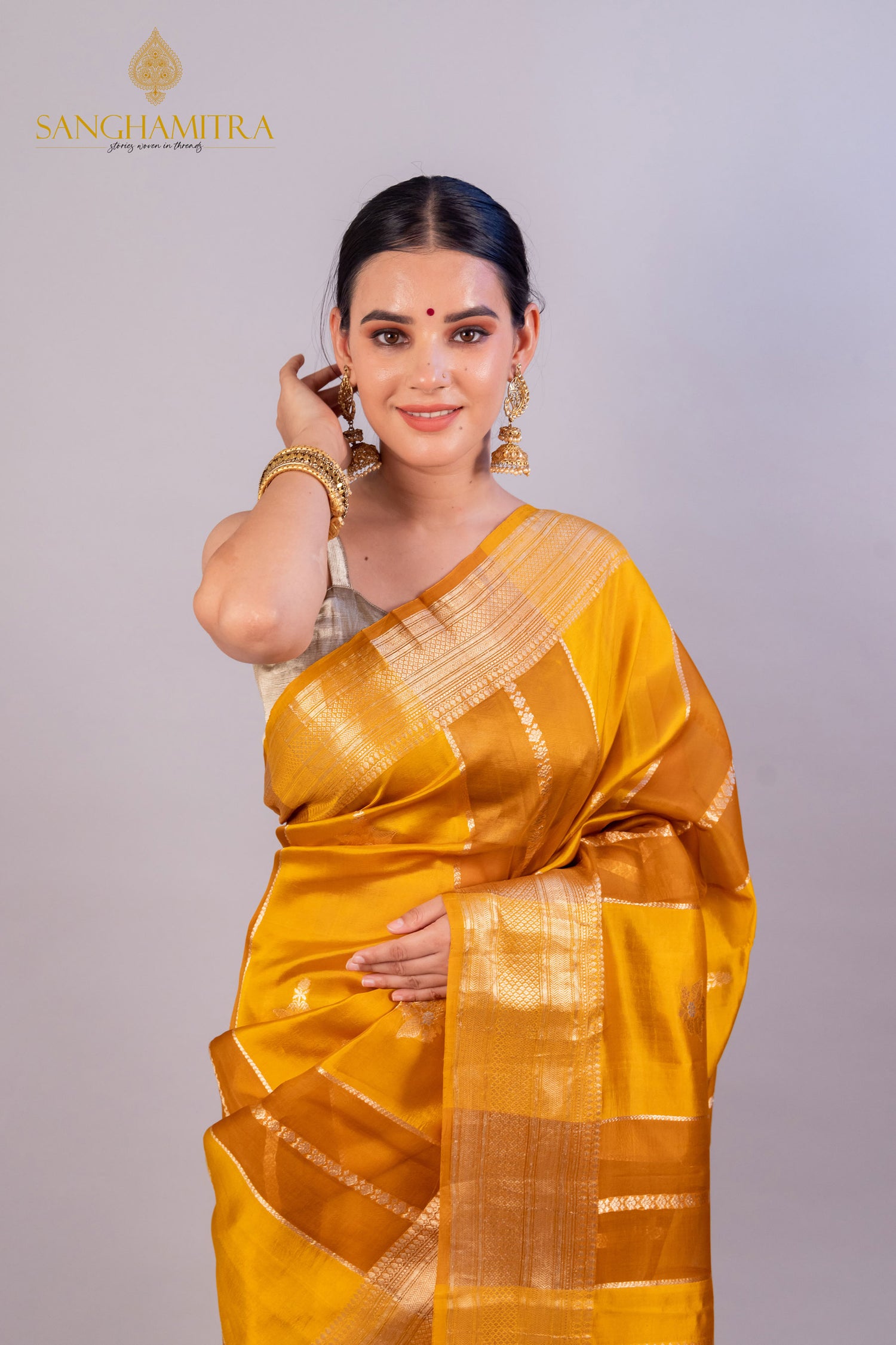 Mustard Yellow Pure Kora Silk Handloom Banarasi Saree