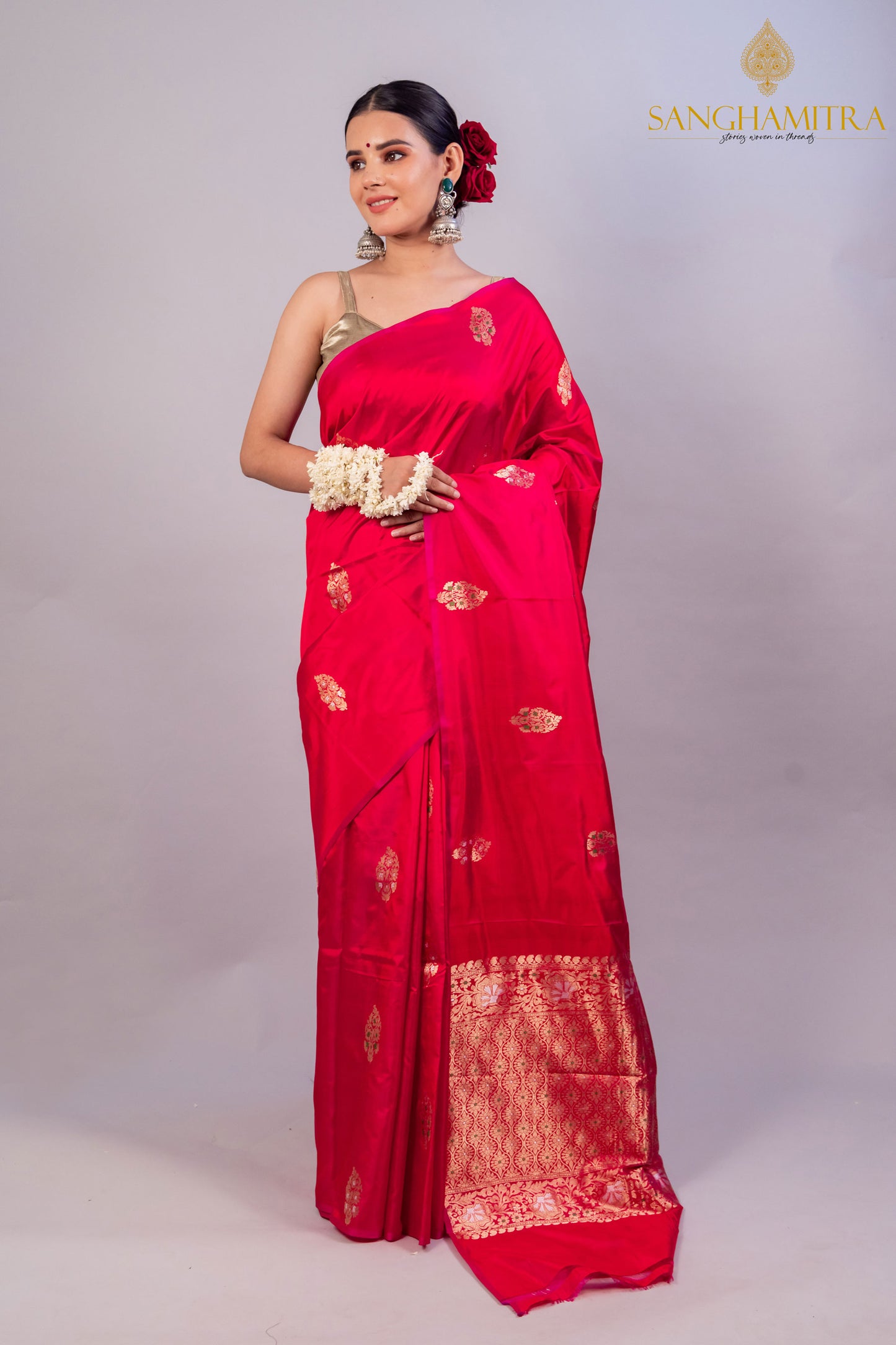 "Exquisite Red Katan Silk Handloom Saree - Traditional Elegance & Luxury"