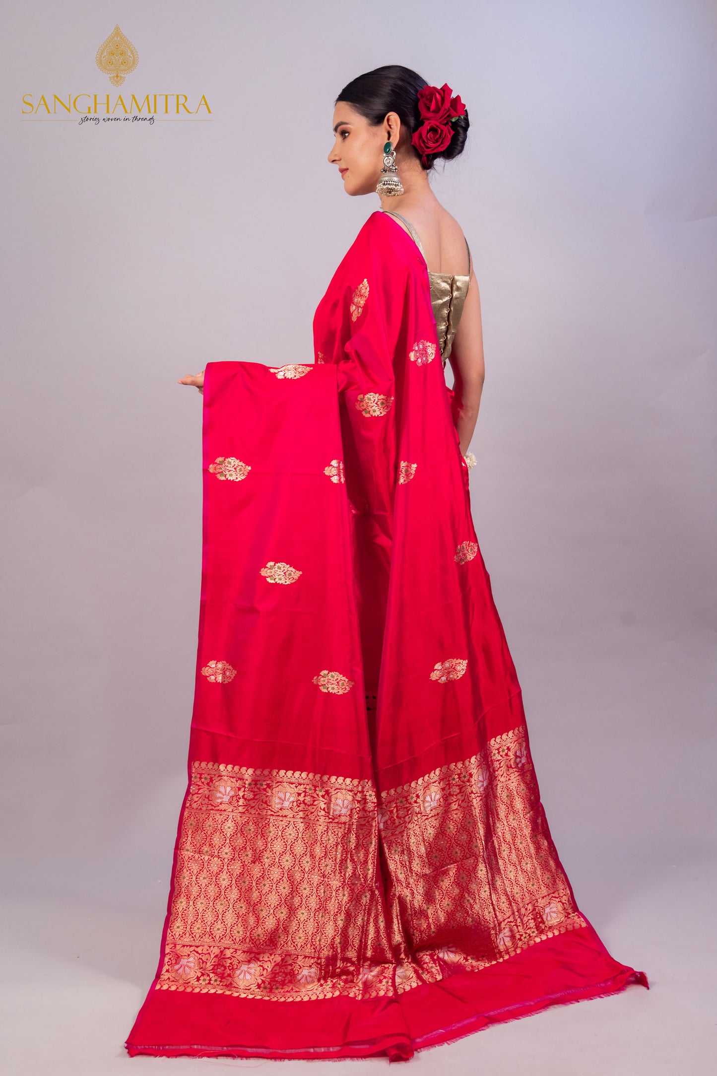 "Exquisite Red Katan Silk Handloom Saree - Traditional Elegance & Luxury"