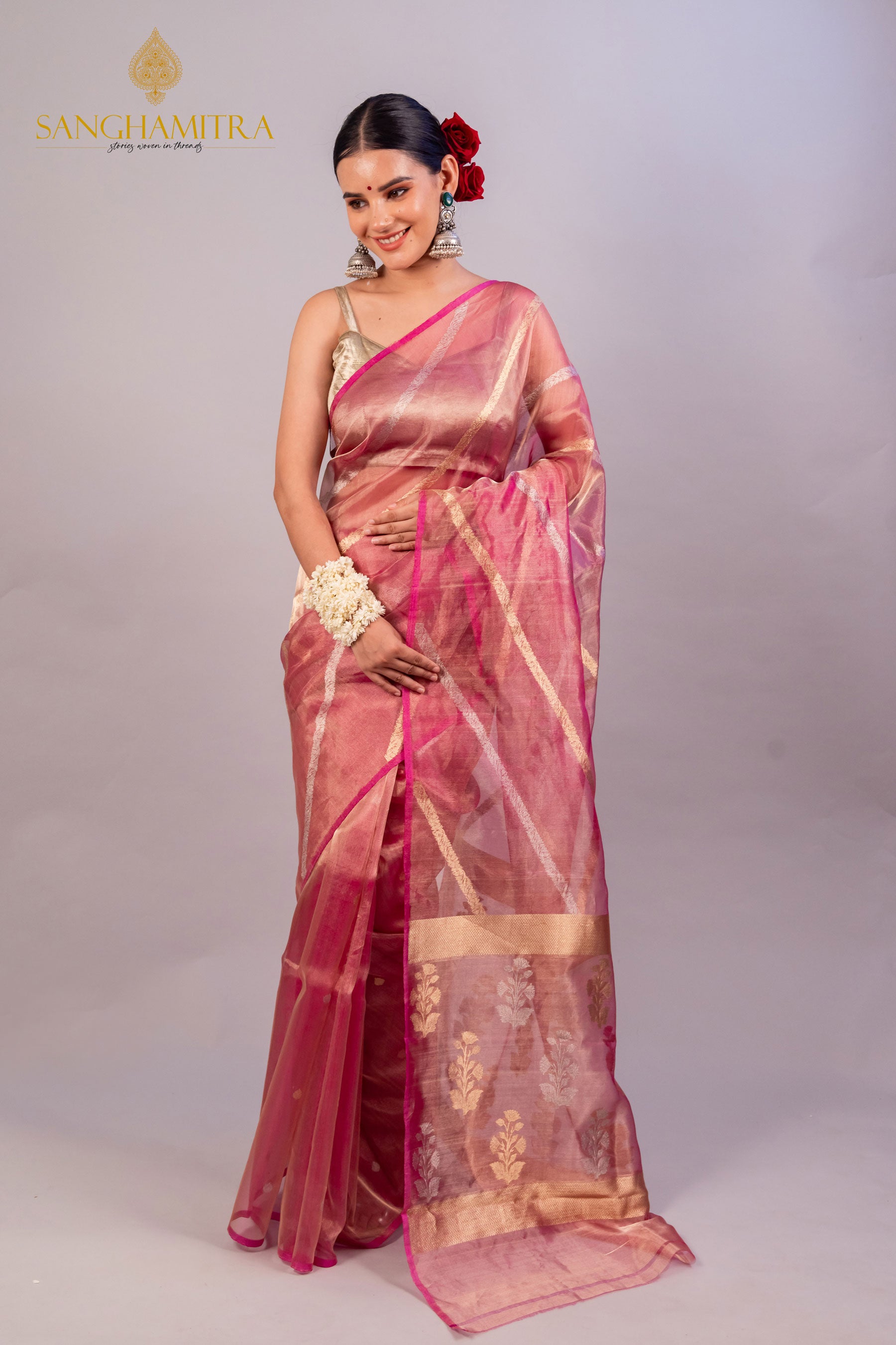 Gajari Pure Tissue Silk Handloom Banarasi Saree