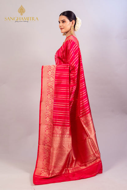 Pinkish Red Pure Katan Silk Handloom Banarasi Saree