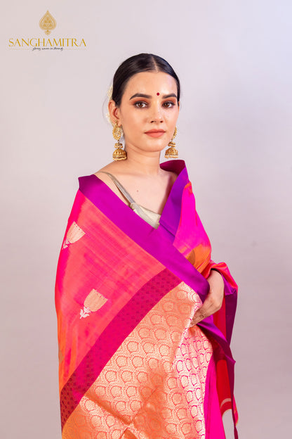 Elegant Pink Pure Katan Silk Handloom Saree - Traditional Indian Attire for Special Occasions