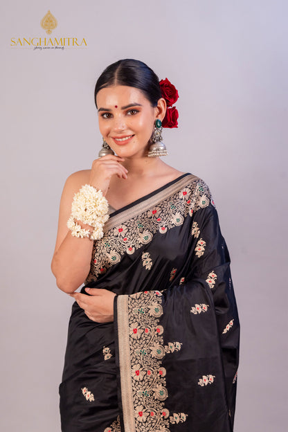 Black Pure Katan Silk Handloom Saree