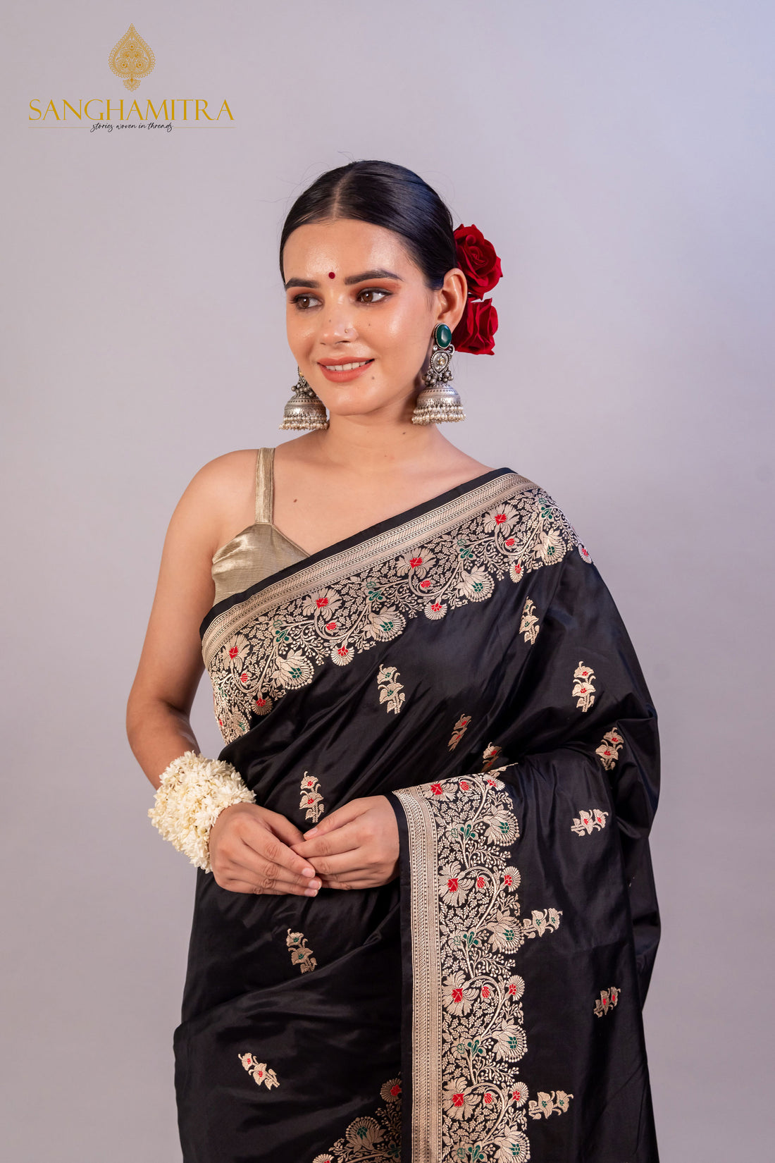 Black Pure Katan Silk Handloom Saree