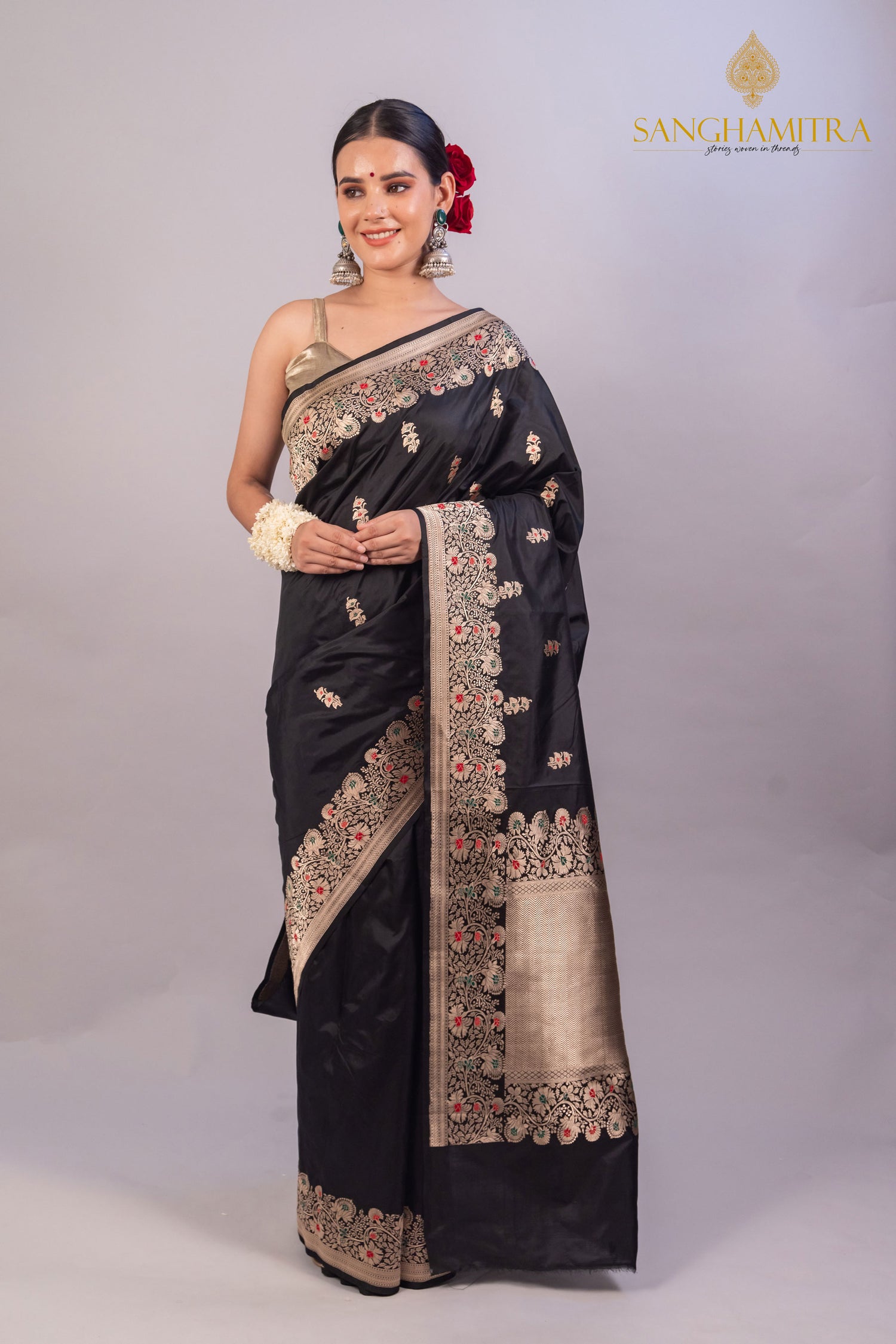 Black Pure Katan Silk Handloom Saree