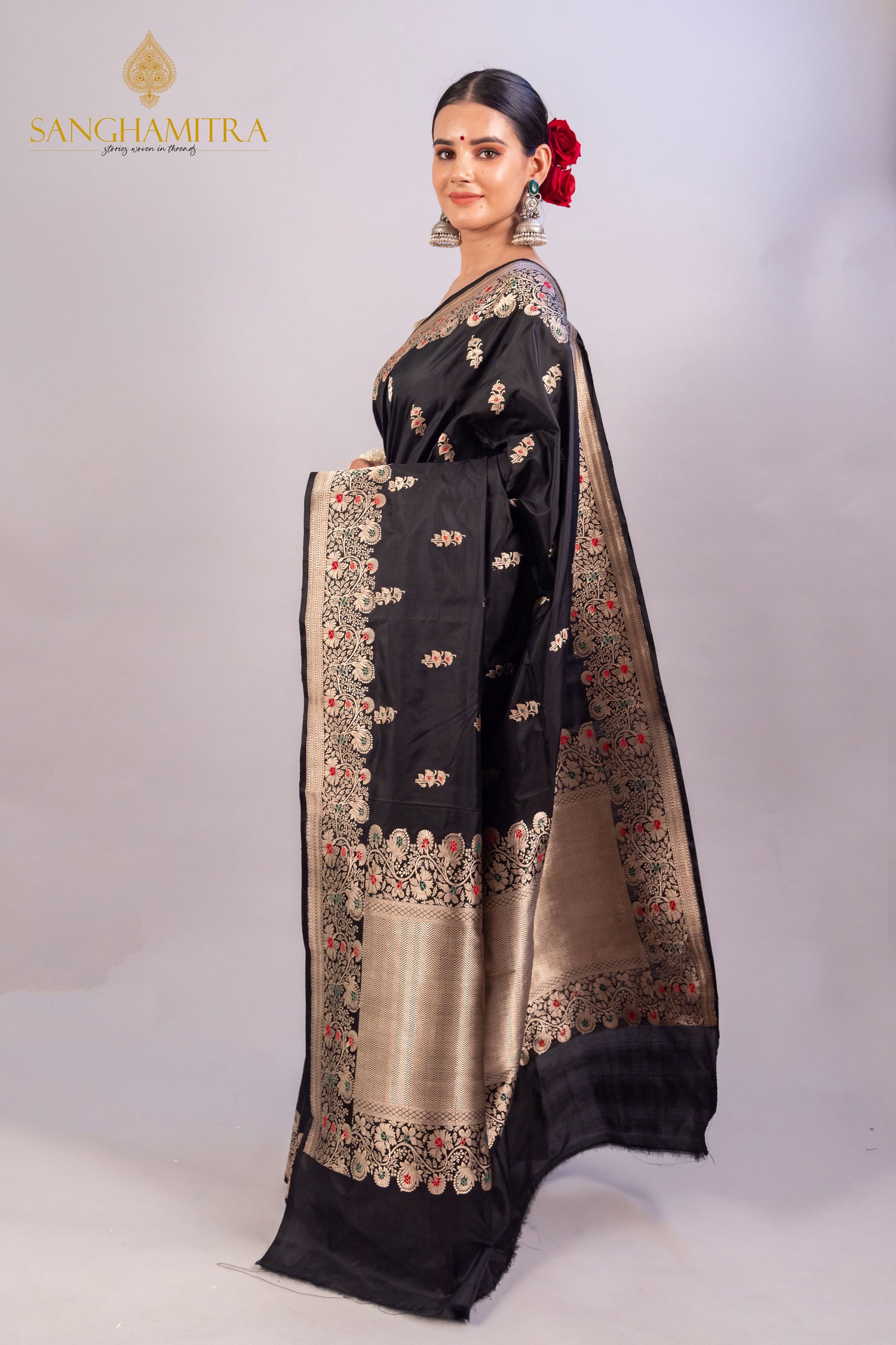 Black Pure Katan Silk Handloom Saree