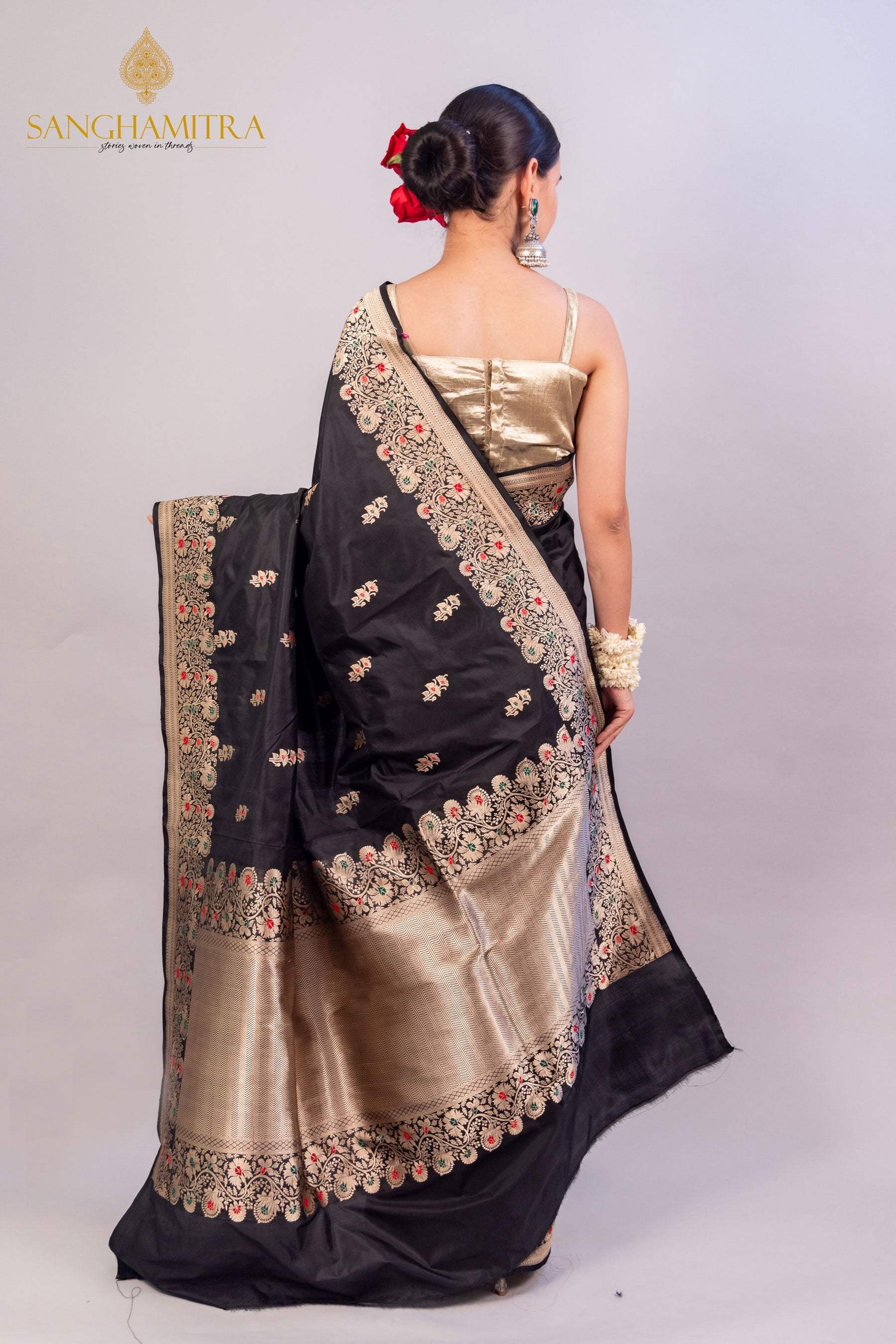 Black Pure Katan Silk Handloom Saree