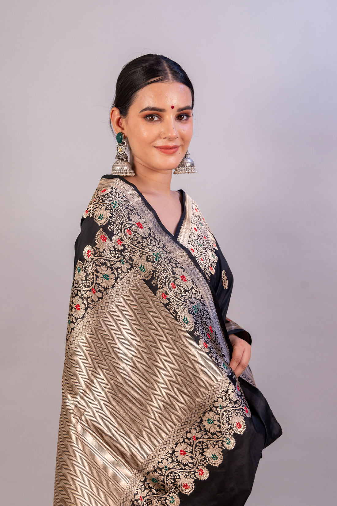 Black Pure Katan Silk Handloom Saree