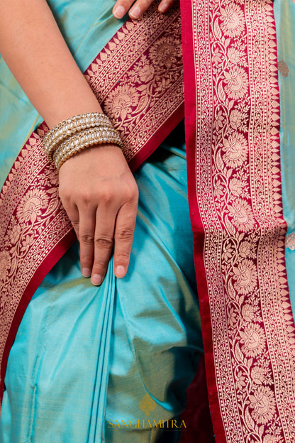 Sky Blue Pure Katan Silk Handloom Saree