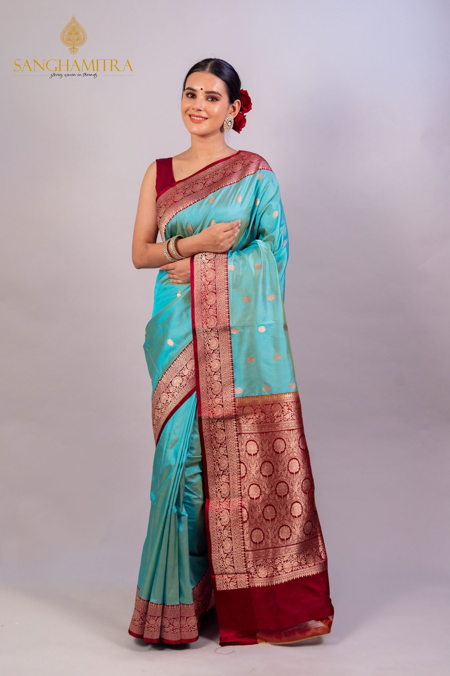 Sky Blue Pure Katan Silk Handloom Saree