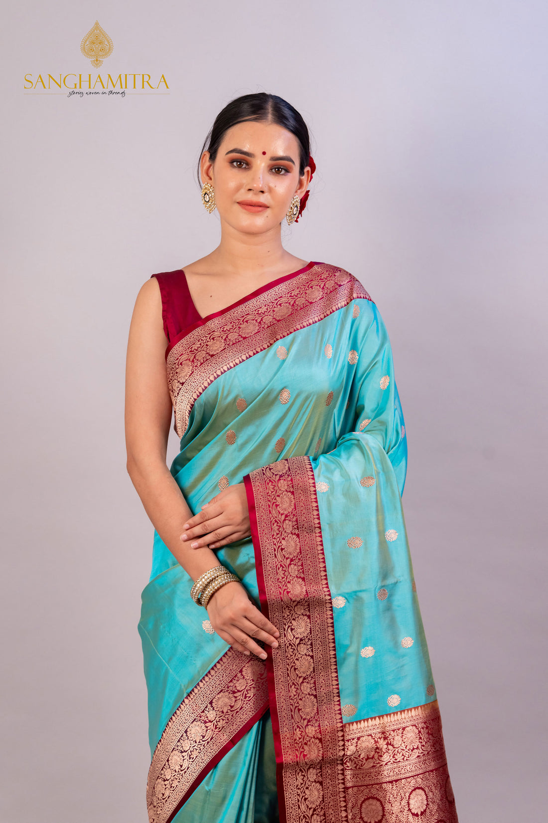 Sky Blue Pure Katan Silk Handloom Saree