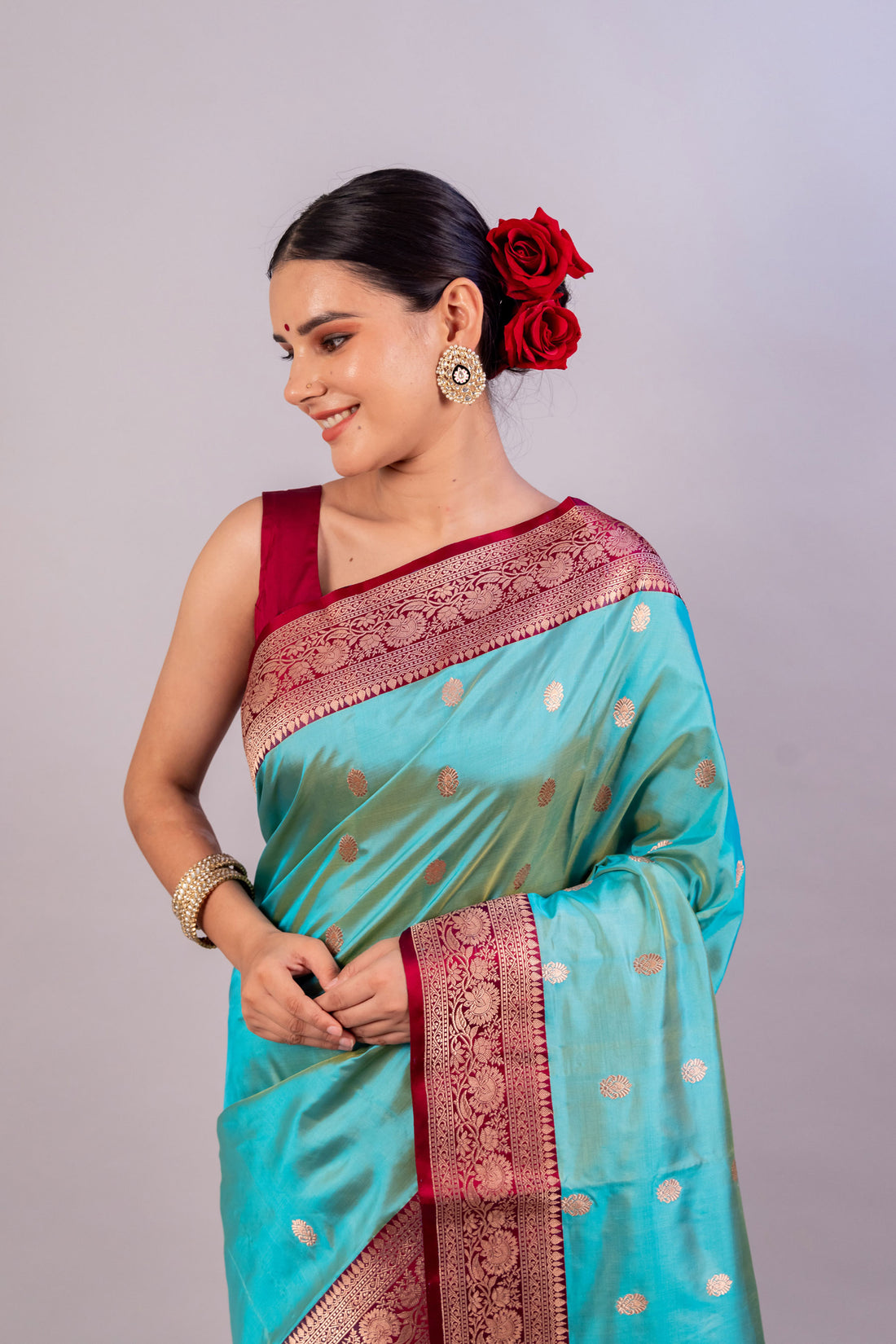 Sky Blue Pure Katan Silk Handloom Saree