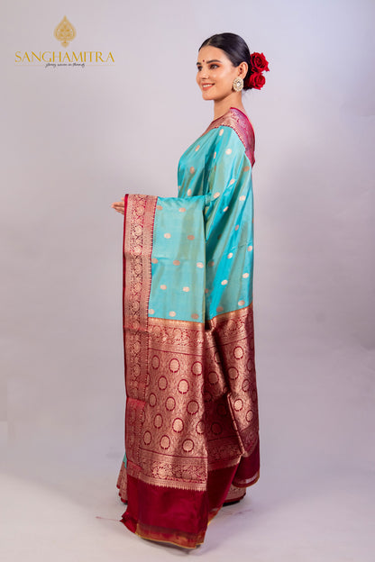 Sky Blue Pure Katan Silk Handloom Saree