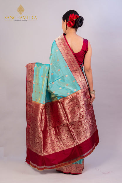 Sky Blue Pure Katan Silk Handloom Saree