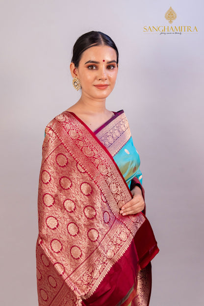 Sky Blue Pure Katan Silk Handloom Saree