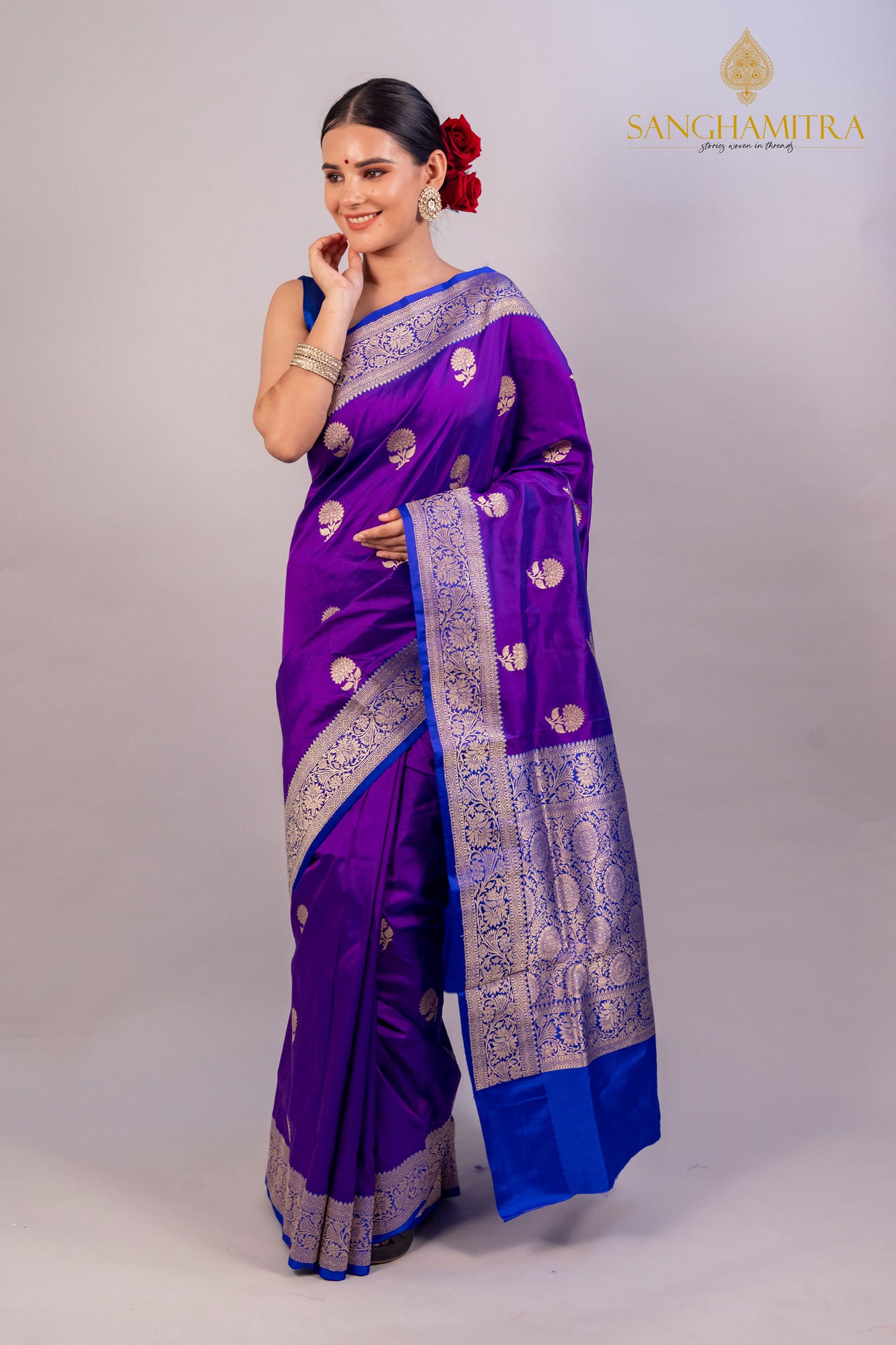 "Stunning Purple Pure Katan Silk Handloom Saree - Traditional Indian Wedding & Festive Wear"