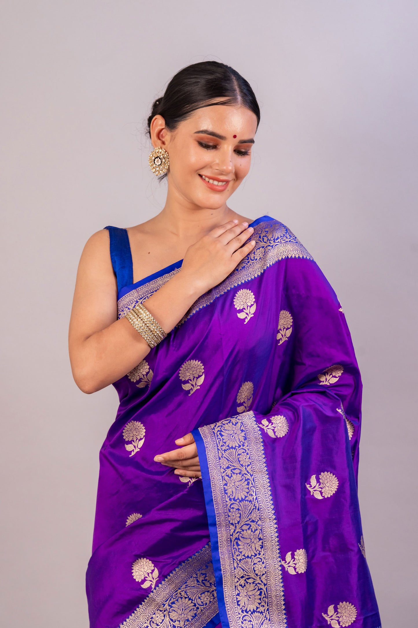 "Stunning Purple Pure Katan Silk Handloom Saree - Traditional Indian Wedding & Festive Wear"