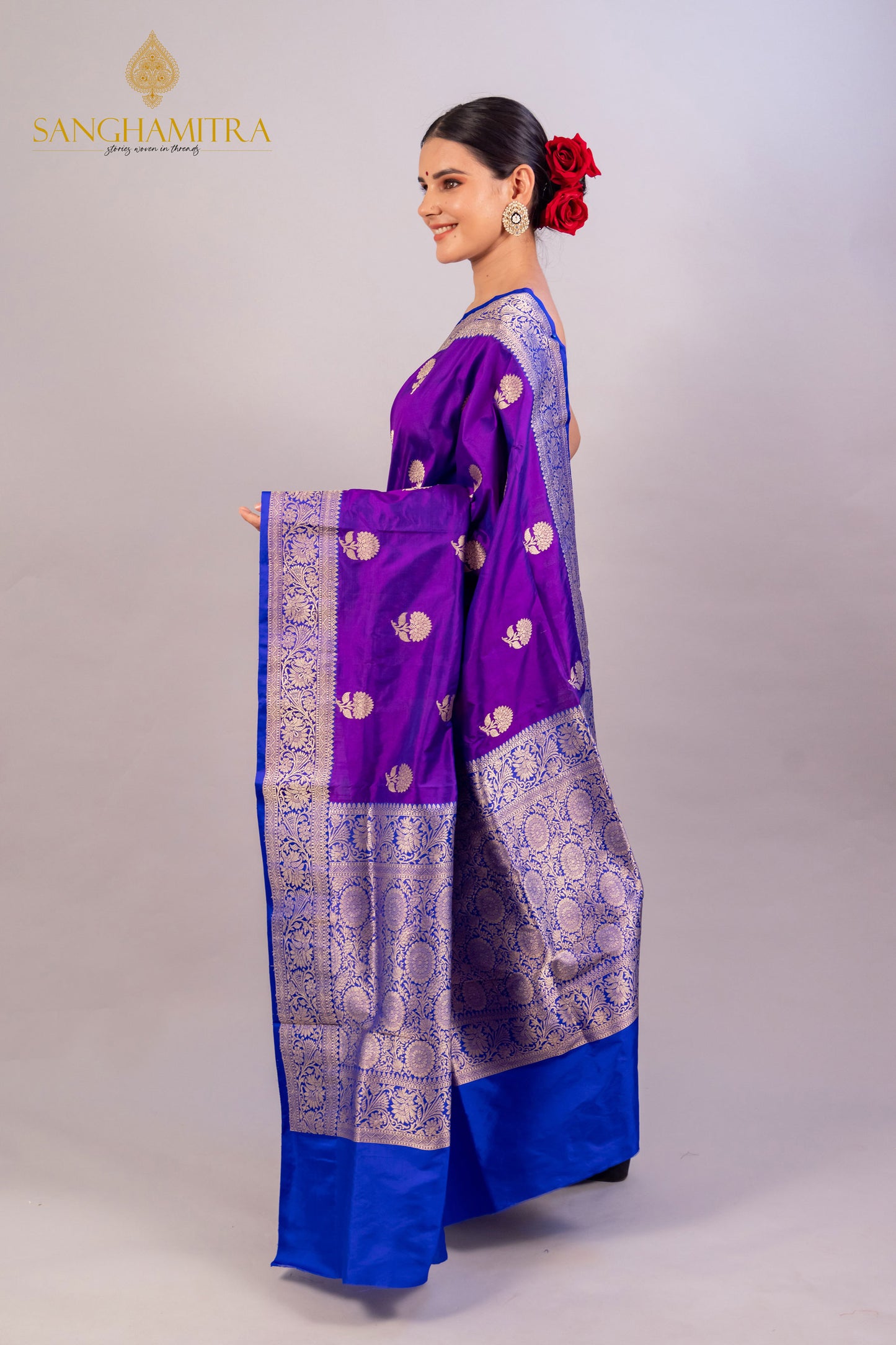 "Stunning Purple Pure Katan Silk Handloom Saree - Traditional Indian Wedding & Festive Wear"