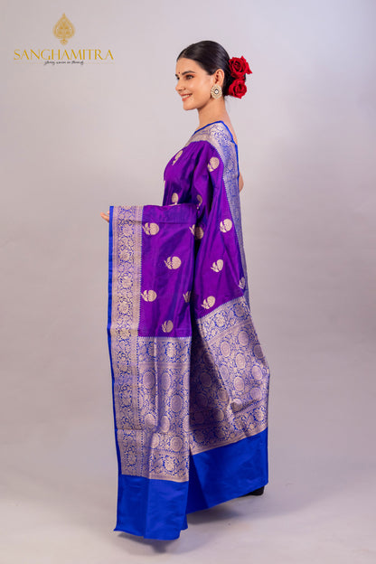 &quot;Stunning Purple Pure Katan Silk Handloom Saree - Traditional Indian Wedding &amp; Festive Wear&quot;