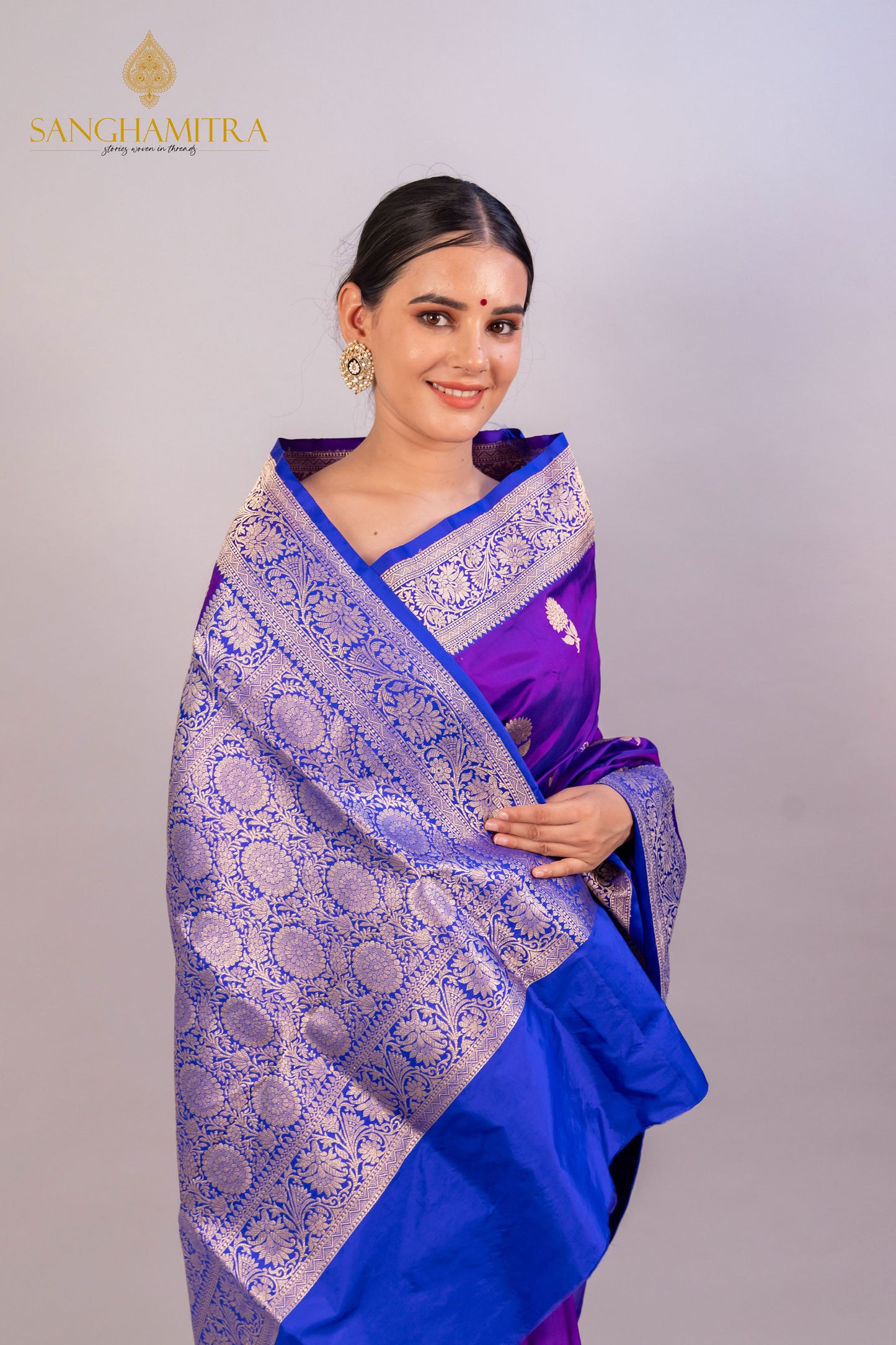 "Stunning Purple Pure Katan Silk Handloom Saree - Traditional Indian Wedding & Festive Wear"